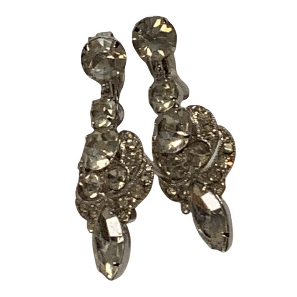 Eisenberg Ice Rhinestone Dangle Clip On Earrings Silver Tone Vintage - Picture 3 of 7